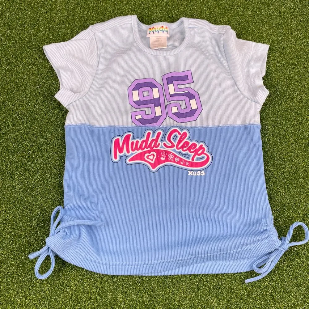 Mudd Sleep Girls Blue Short Sleeve Side Cinch Ribbed Pajama Pants Set Sz 10